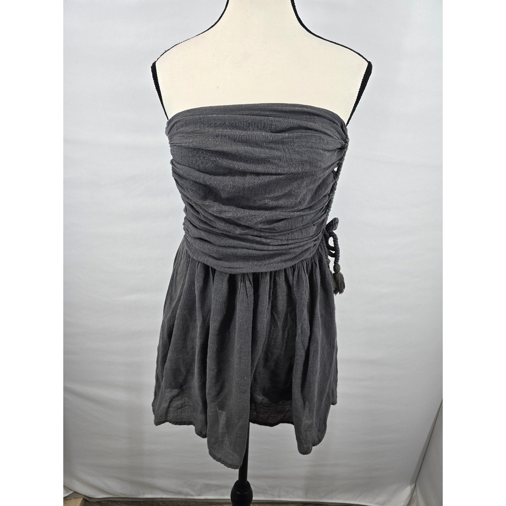 Vestique Womens Strapless Romper Charcoal Grey Smocked Back Tassel Detail Size M